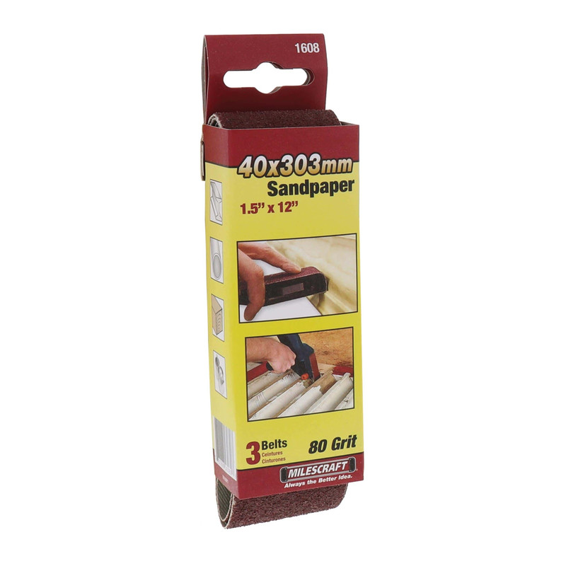 SandDevil Sanding Belts - 1-1/2" x 12" - 3 Pack - Grit:80 Grit